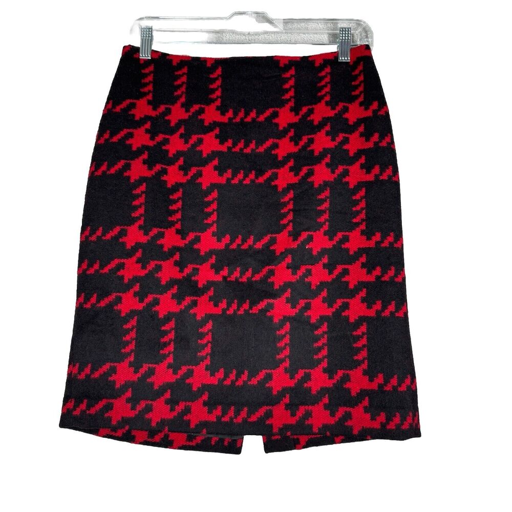 Talbots Skirt Women 4 Petite Red Black Plaid Pencil Straight Preppy Academia